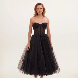 Milla Black Strapless Puffy Midi Tulle Dress